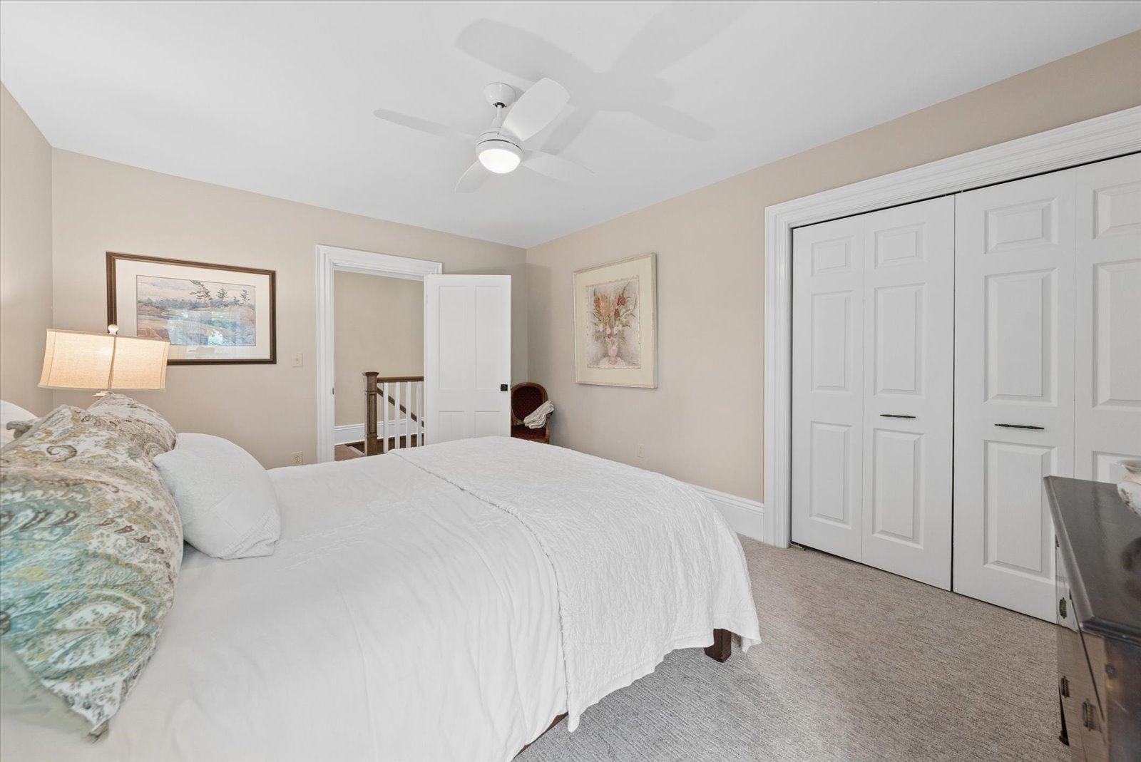 Third bedroom with double closets and hall views
