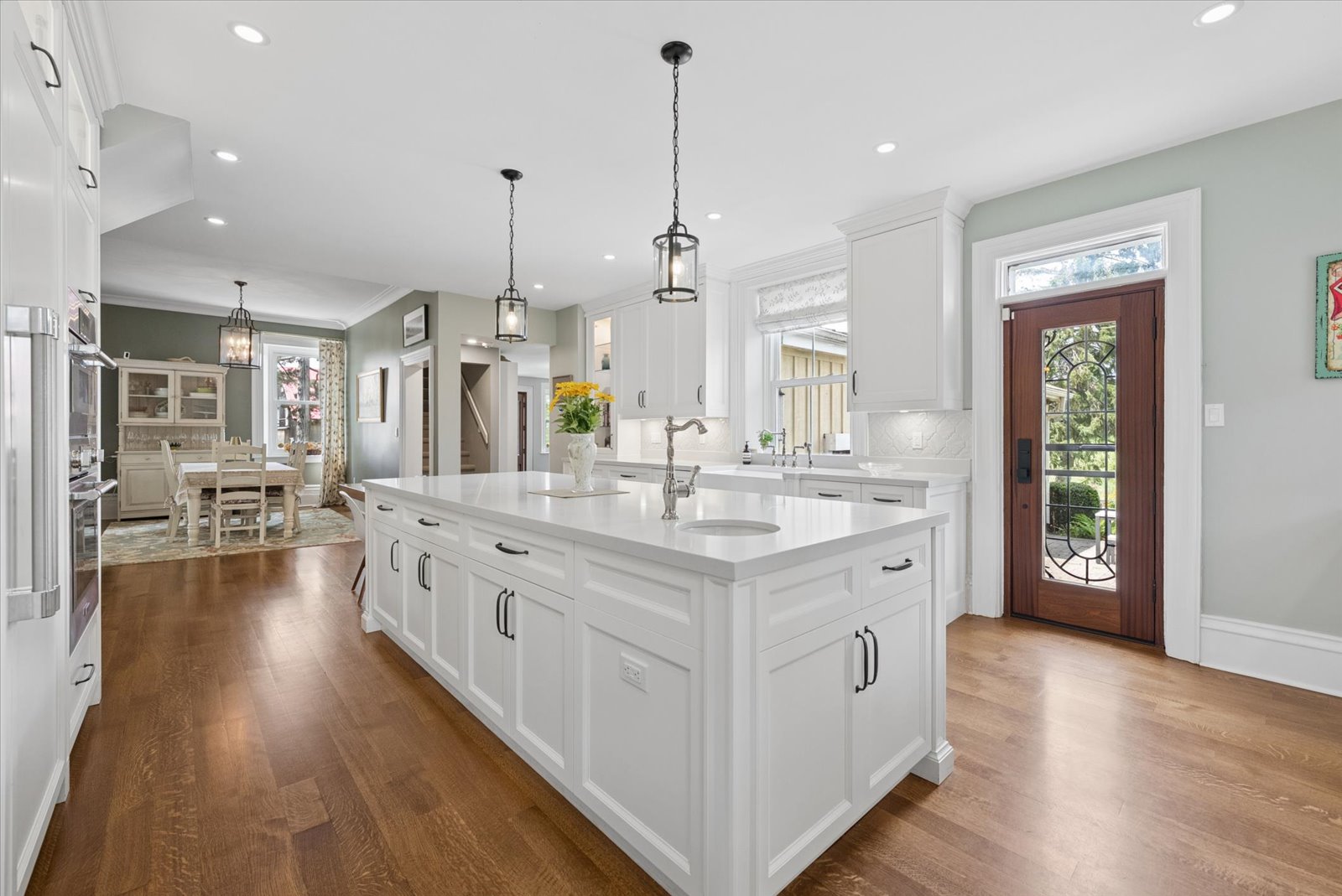 Kitchen island with prep sink and garden door